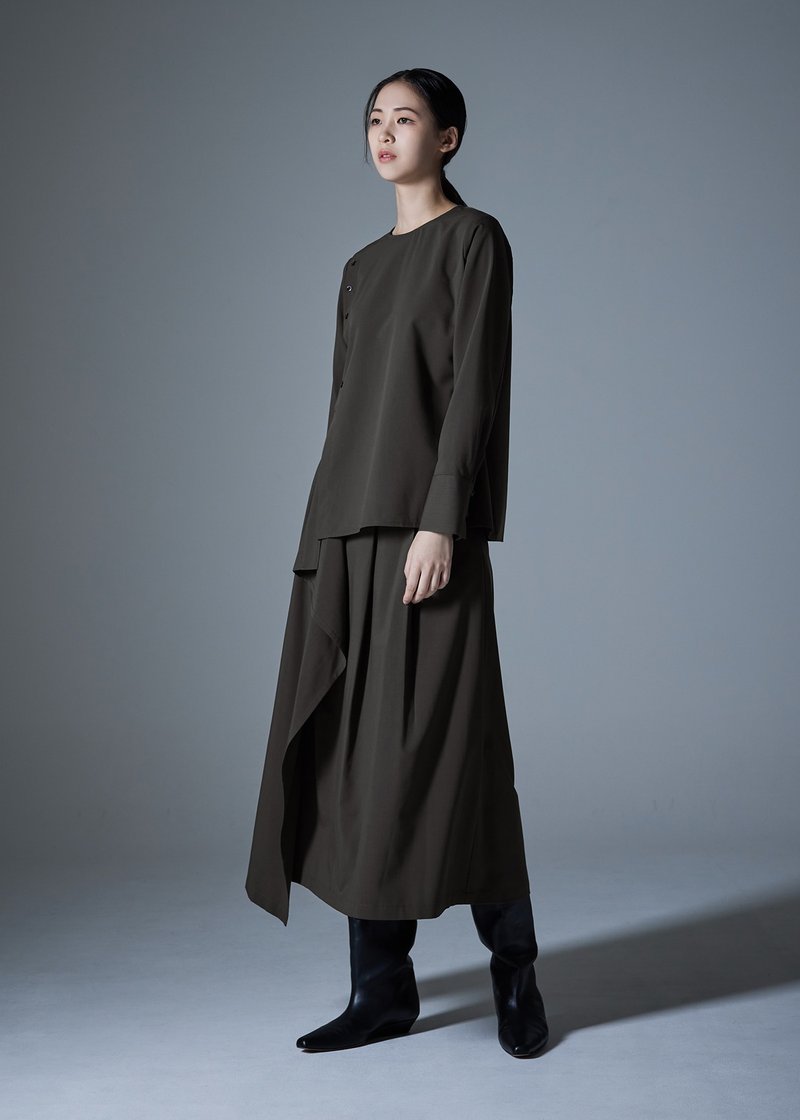 垂坠不对称长裙 - 裙子 - 其他人造纤维 咖啡色