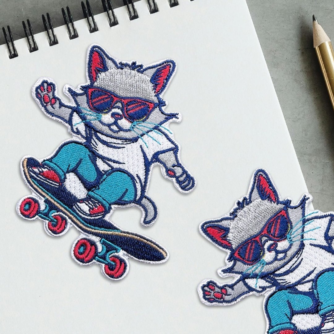 【刺绣布贴】Skateboard cool cat 滑板酷猫 - 其他 - 绣线 