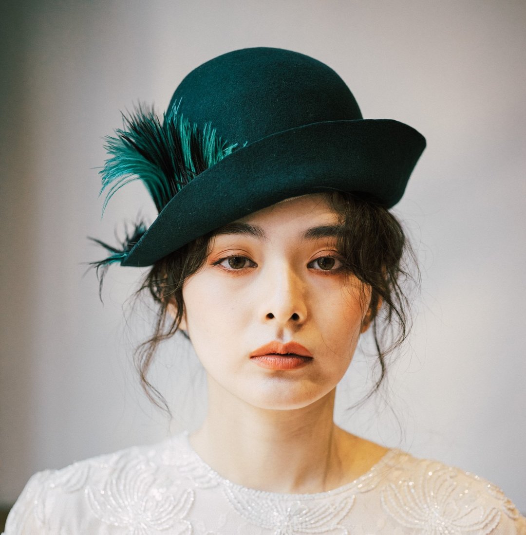 小头美女限定-双色羽毛仕女帽-样品出清-本岛包邮 - 帽子 - 羊毛 绿色