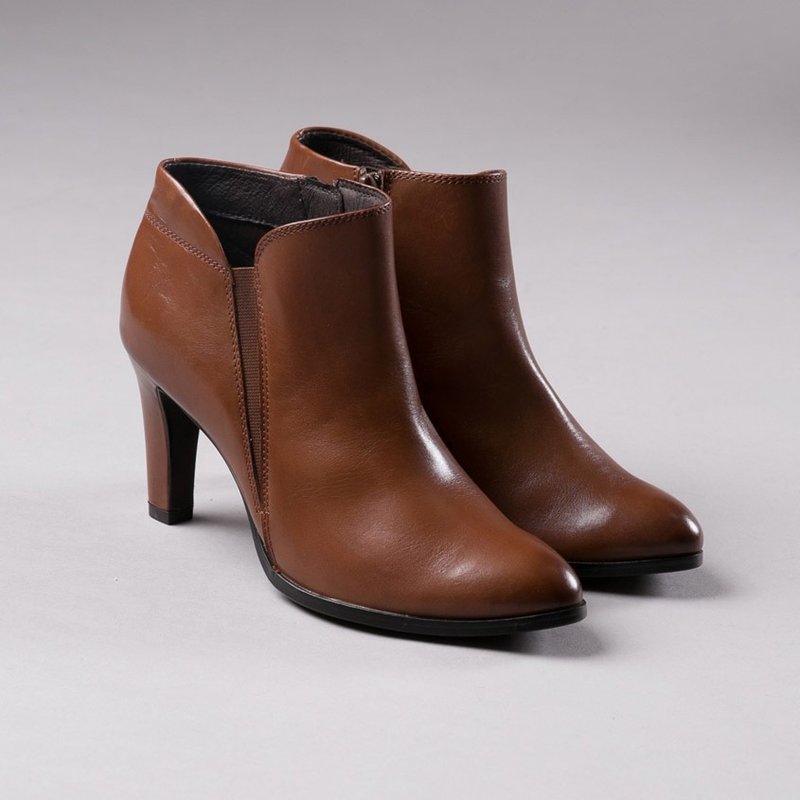 【冻结时光】蜡感头层牛皮中跟踝靴-渐层油咖(余24.5号) - 女款短靴 - 真皮 咖啡色