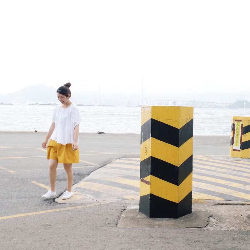 短裤裙 蛋黄色 - 女装长裤 - 棉．麻 黄色