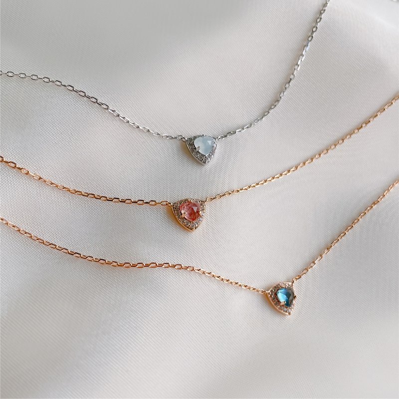 蓝玉随/托帕石/草莓晶【玫瑰盐柠檬茶】s925纯银项链 || 独家开版 - 项链 - 纯银 银色