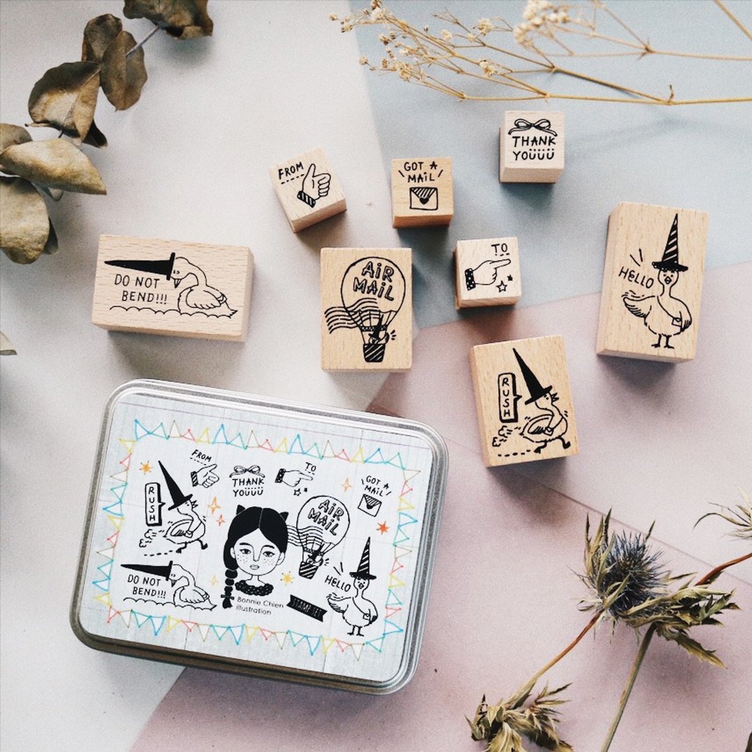 铁盒印章-鹅阿尖信差 (8枚入) - 印章/印台 - 木头 