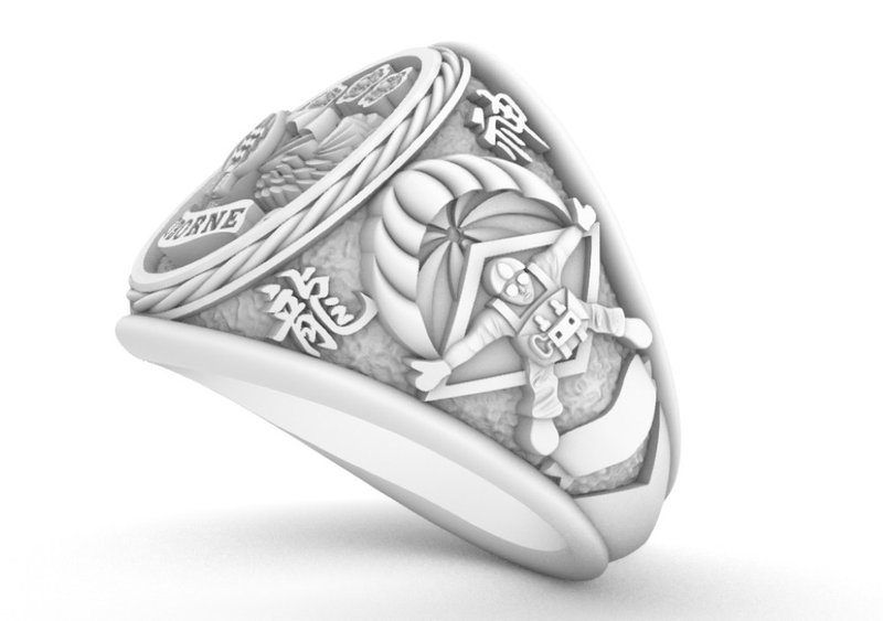 期戒 / 伞兵戒 / 冠军戒 / 陆军航特部 伞兵纪念戒 ( 神龙小组 ) - 戒指 - 纯银 银色