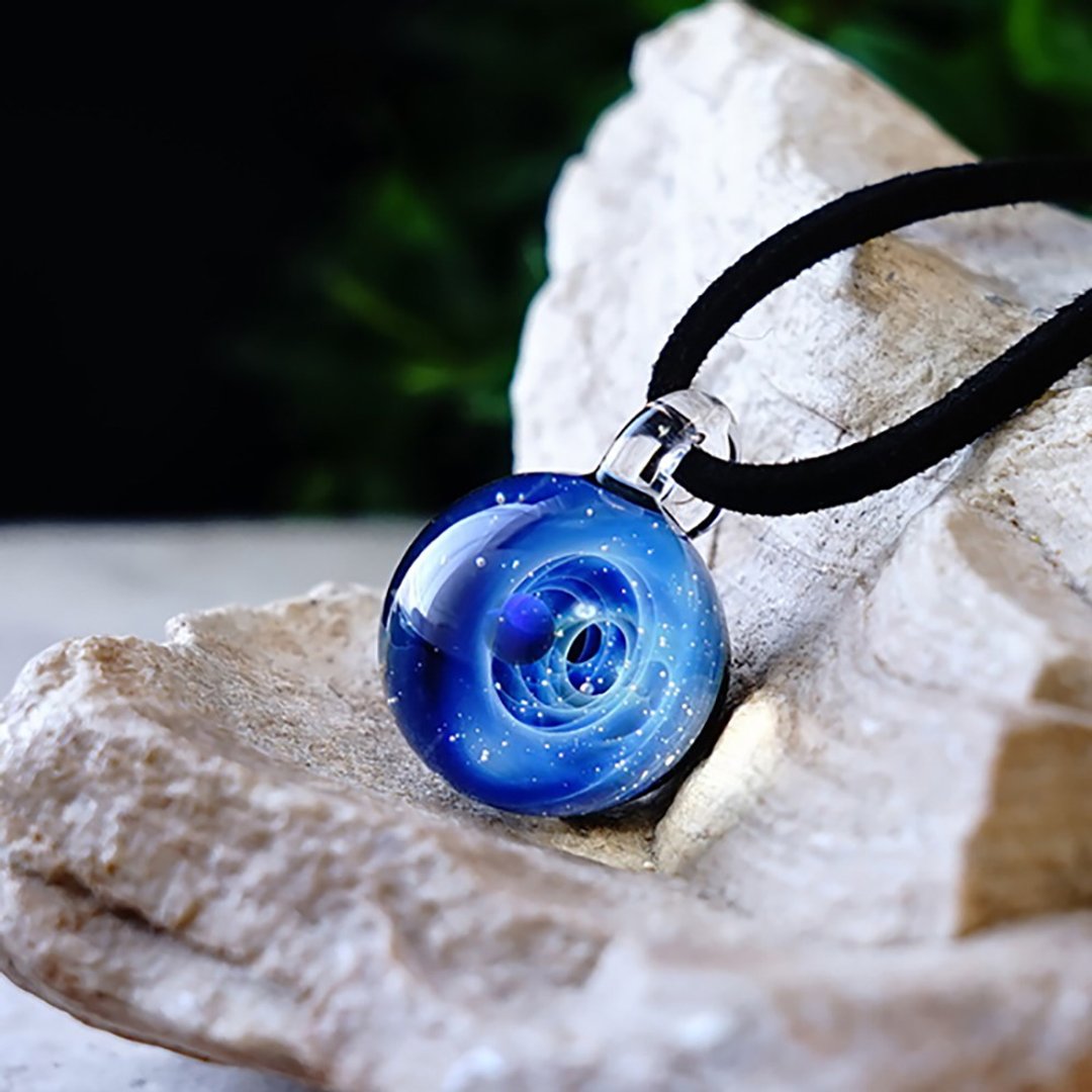 Super blue world. Beautiful earth ver green opal glass pendant space glass craftsmanship universe star glass japan production japan handicraft handmade free shipping - 项链 - 玻璃 蓝色