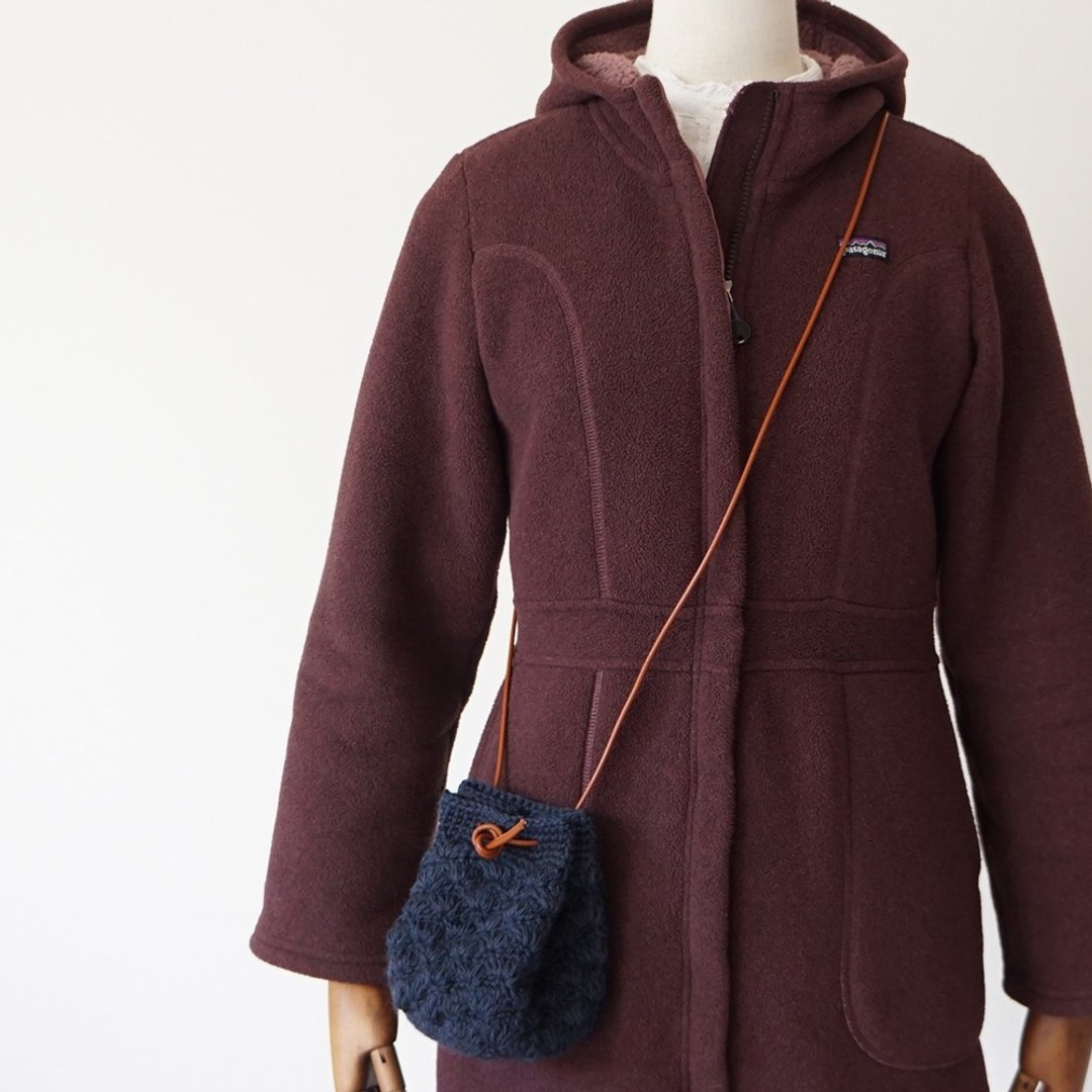 Ba-ba handmade  Crochet Drawstring bag with string  No.KP9 - 侧背包/斜挎包 - 其他材质 蓝色