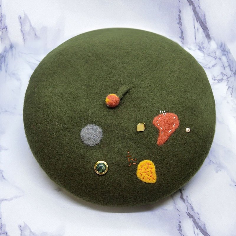 【壳艺品】100%纯羊毛毡毡贝雷帽(不规则橄榄绿) - 帽子 - 羊毛 绿色