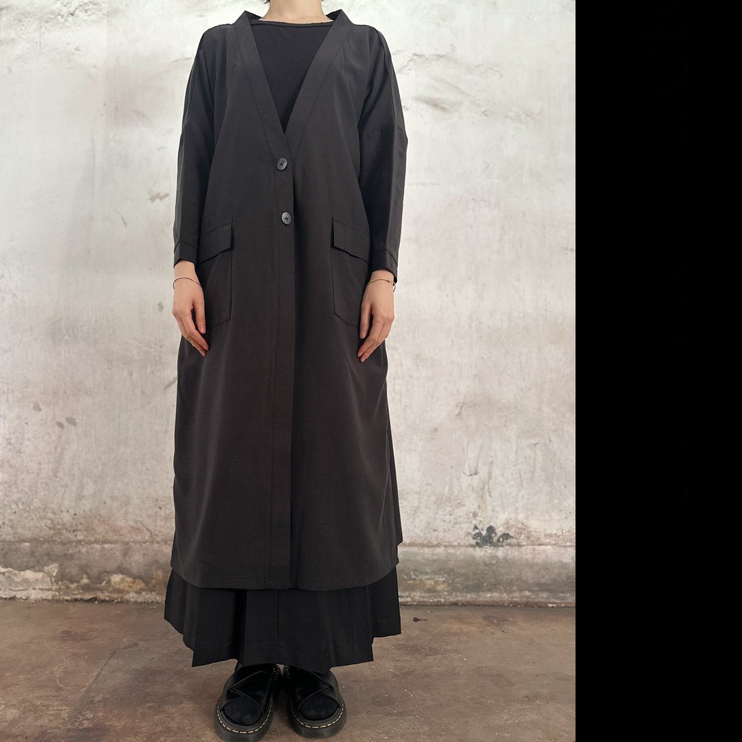 乌木开衩长外/男女同款 - 女装休闲/机能外套 - 其他人造纤维 黑色