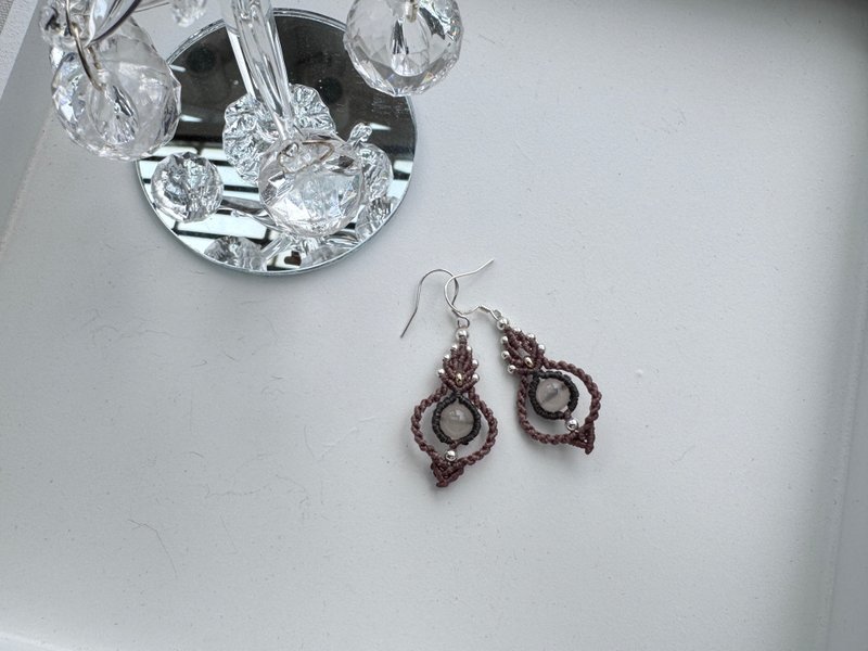 230158 Macrame 玉髓 南美蜡线  耳环 - 耳环/耳夹 - 半宝石 灰色