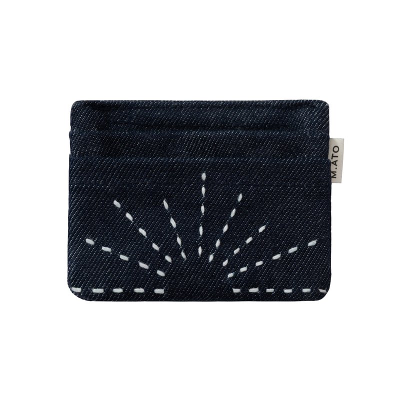 香港蓝染 牛仔布手工太阳刺绣卡片套零用钱包散纸包 日出日落 - 名片夹/名片盒 - 棉．麻 蓝色