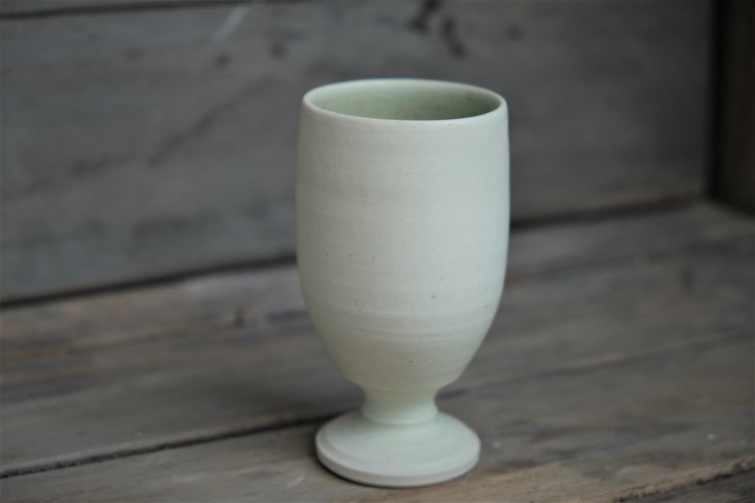 择日011 - 生活食器 陶器 高脚杯 情人节 - 酒杯/酒器 - 陶 白色