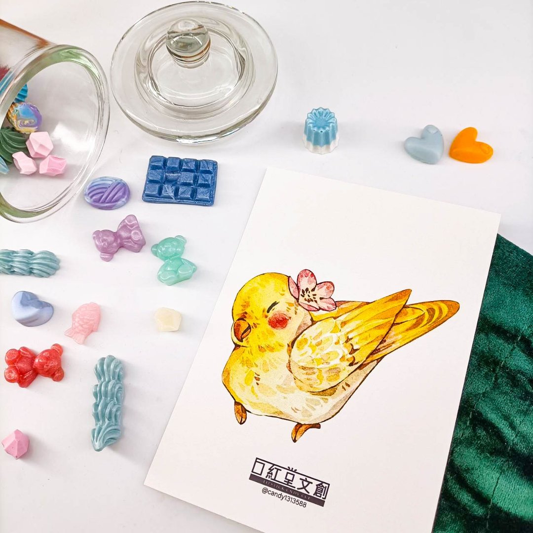 KR474_口紅堂明信片_鸚鵡20_candy1313588 postcard - 卡片/明信片 - 纸 多色