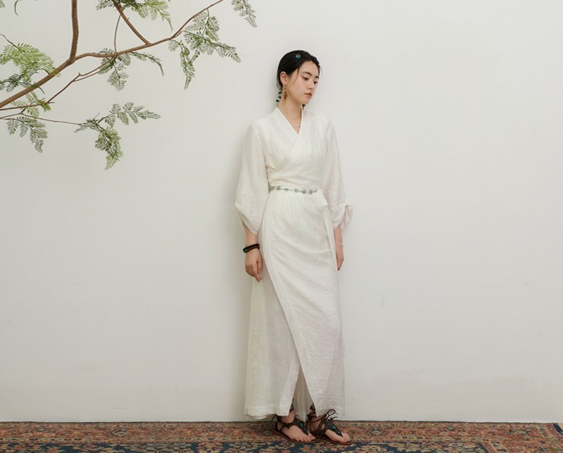 【净白之境云裳】 城市游牧风/藏族元素仙气连衣裙 - 洋装/连衣裙 - 其他材质 白色