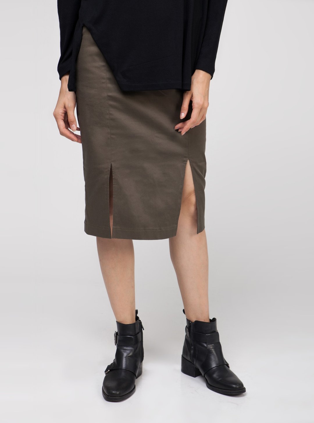 Army Green Double Slit Midi Skirt - 裙子 - 其他材质 绿色