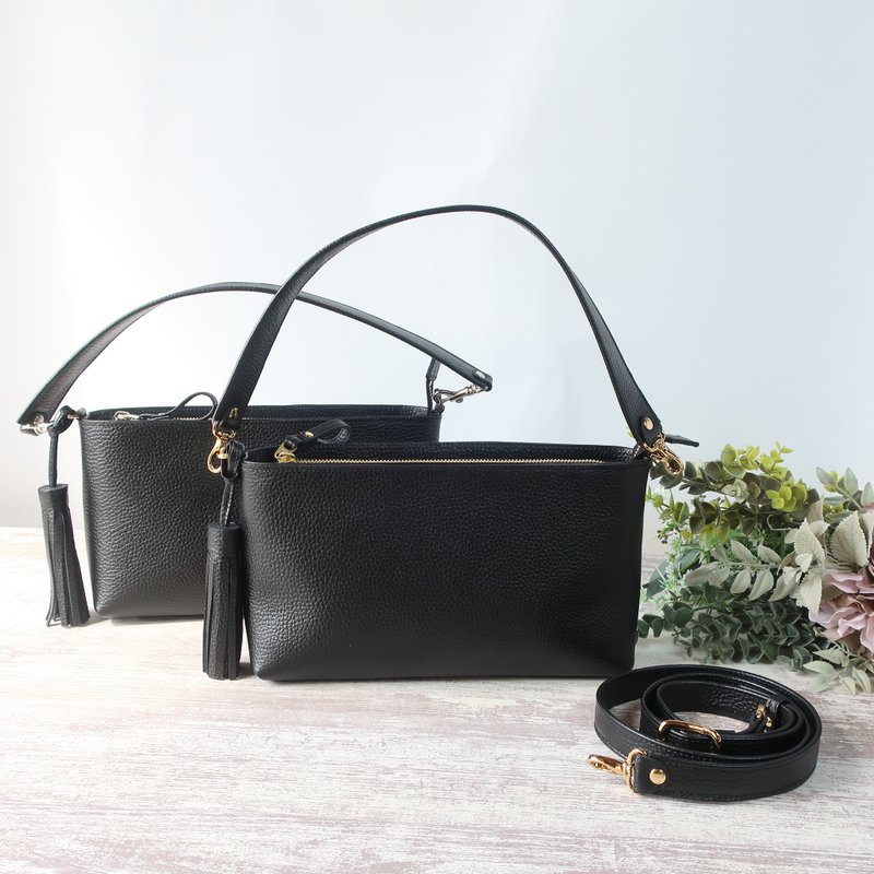 简约单肩包 (SS) - 两用 -黑- 另有不同颜色可选 - 含肩带 / 定制 - 侧背包/斜挎包 - 真皮 黑色