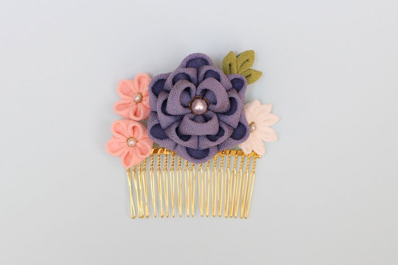 Pure silk crepe camellia flower gathering comb Complete knob work - 发饰 - 丝．绢 紫色