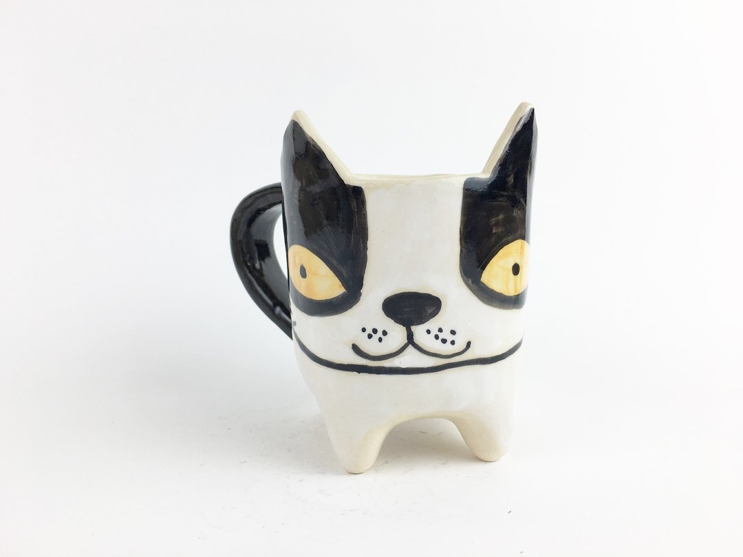 Nice Little Clay 手工耳朵杯_黑白尖耳猫29 - 咖啡杯/马克杯 - 陶 白色