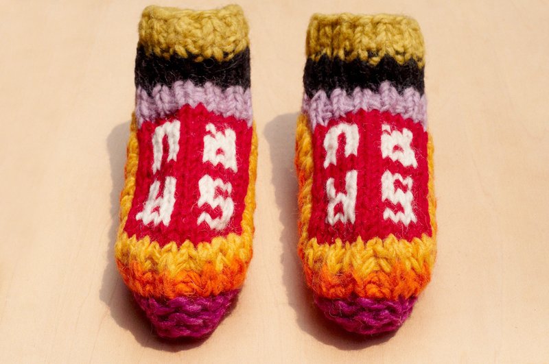 弥月礼盒 限量一件针织纯羊毛保暖袜 / 儿童毛袜 / 童毛袜 / 内刷毛袜 / 针织毛袜 / 儿童室内袜 - 糖果色 东欧风图腾 - 童装鞋 - 纸 