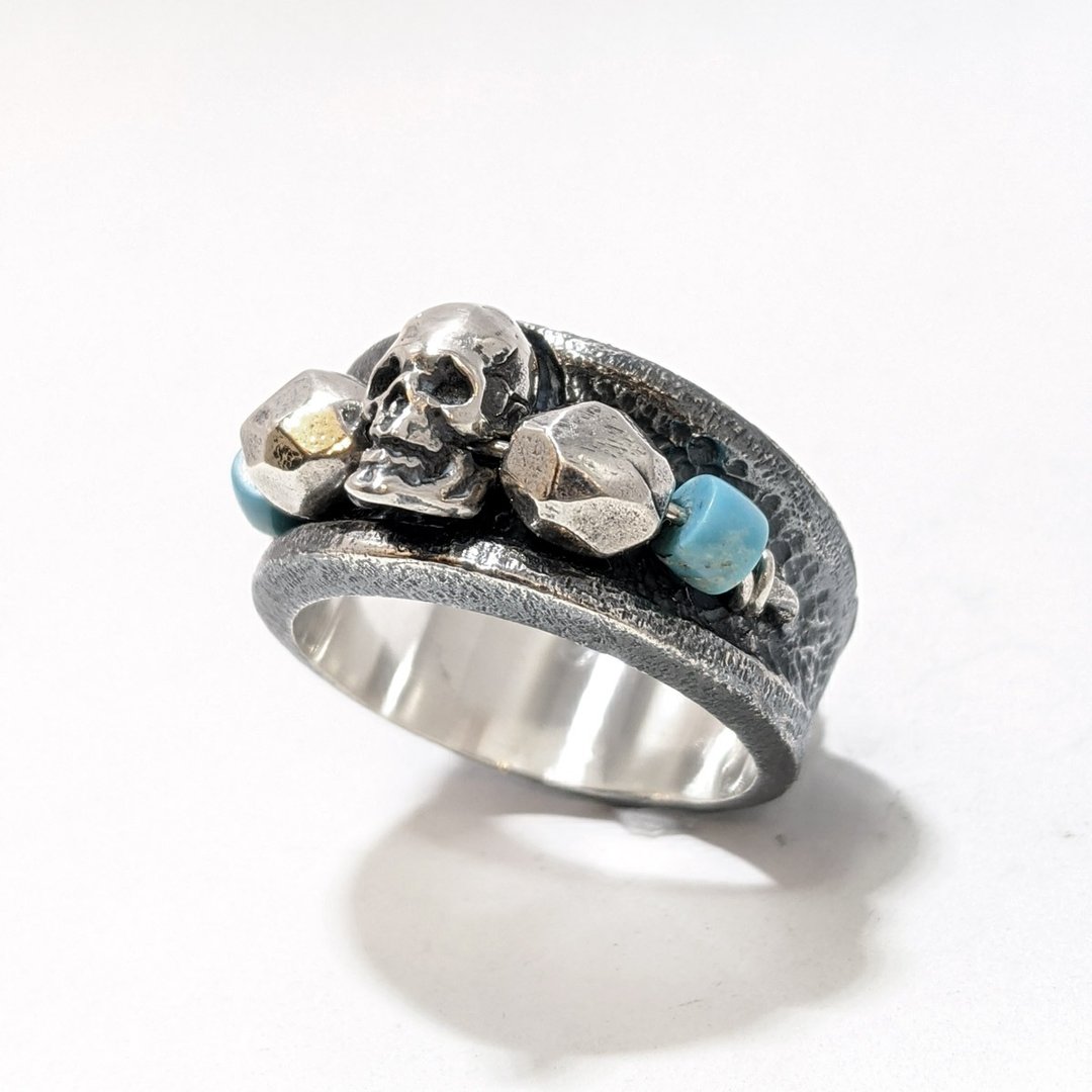 Skullring acorde with turquoise by GRYPHON - 戒指 - 纯银 银色