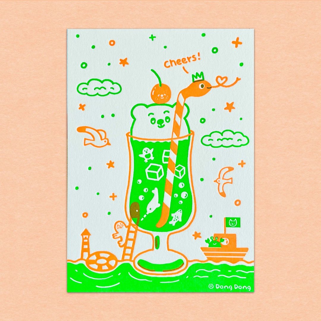 限量/昭和密瓜冰淇淋汽水/凸版印刷明信片/蛇年明信片 - 卡片/明信片 - 纸 多色