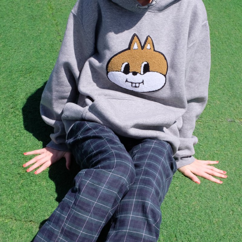 松鼠毛毛绣帽tee  / 两色 - 中性连帽卫衣/T 恤 - 棉．麻 灰色