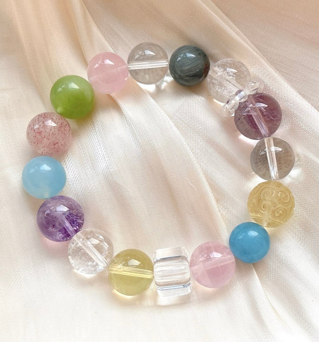天然 白水晶 白阿赛 草莓晶 蓝兔毛发晶 紫水晶 粉晶 岫玉 黄水晶 - 手链/手环 - 水晶 