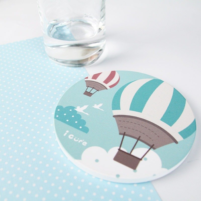 icure吸水杯垫-i magic-H1.极简生活-热气球 天空 蓝色 - 杯垫 - 陶 蓝色