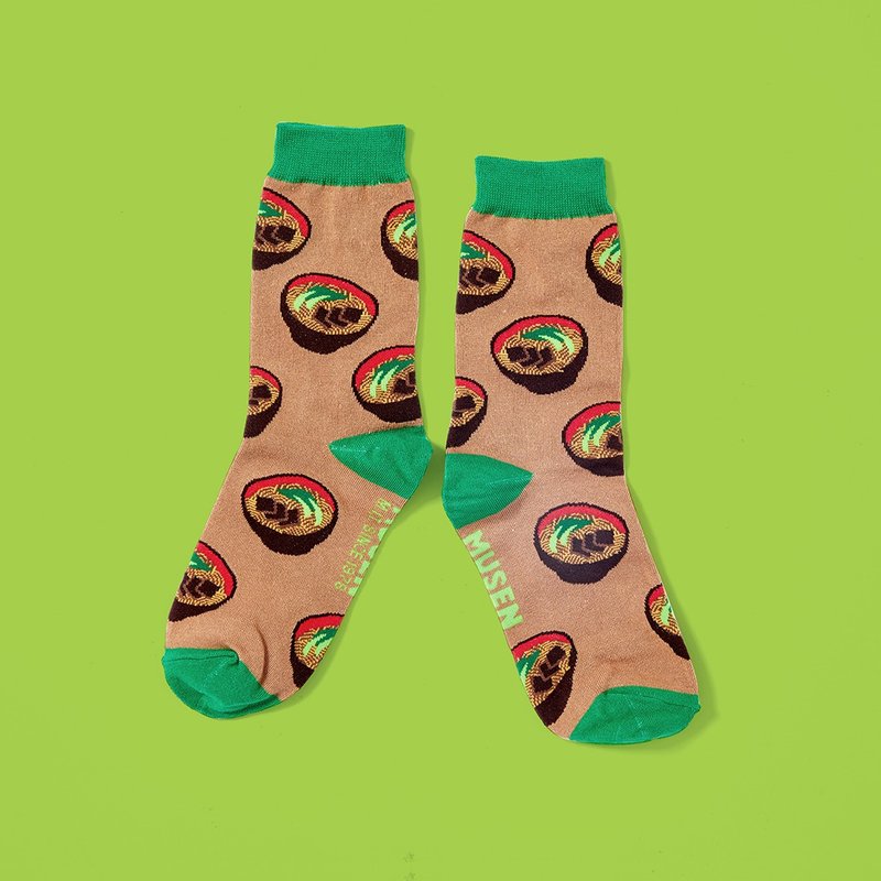 台湾美食针织袜-牛肉面Beef Noodles 长袜|中筒袜|男女同款 - 袜子 - 棉．麻 多色