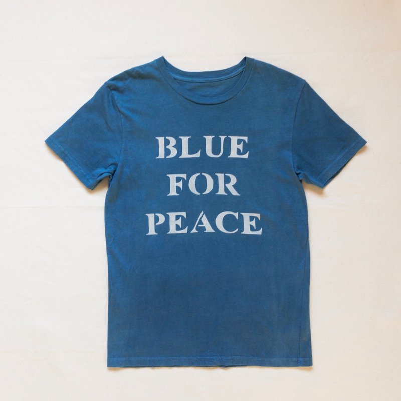 日本制造 手染 BLUE FOR PEACE TEE 蓝染 有机棉 - 中性连帽卫衣/T 恤 - 棉．麻 蓝色