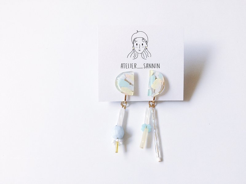 糖果宝石系列-柳橙柠檬 手绘 垂坠耳夹 手工耳环 - 耳环/耳夹 - 其他材质 多色