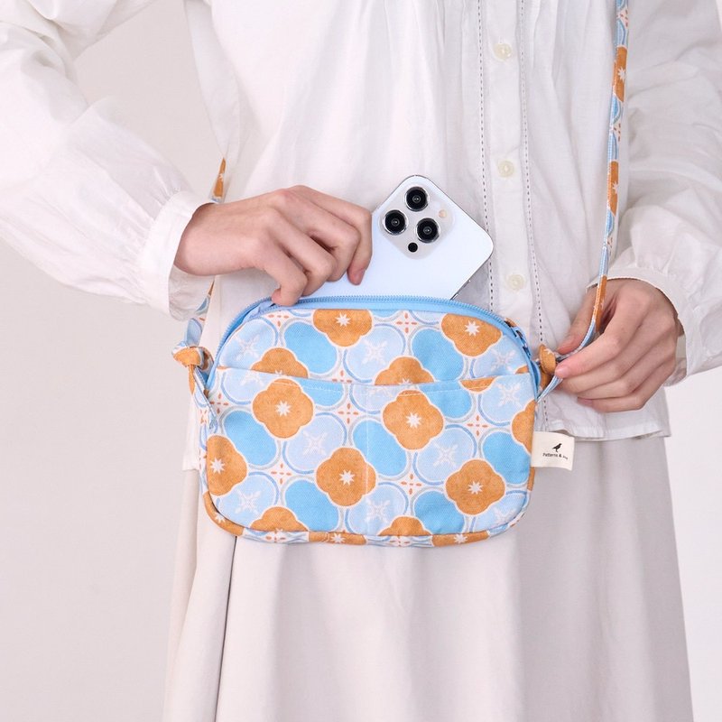 侧背手机小包/玻璃海棠18号/杏桃橘蓝/经典新色IV - 侧背包/斜挎包 - 棉．麻 蓝色