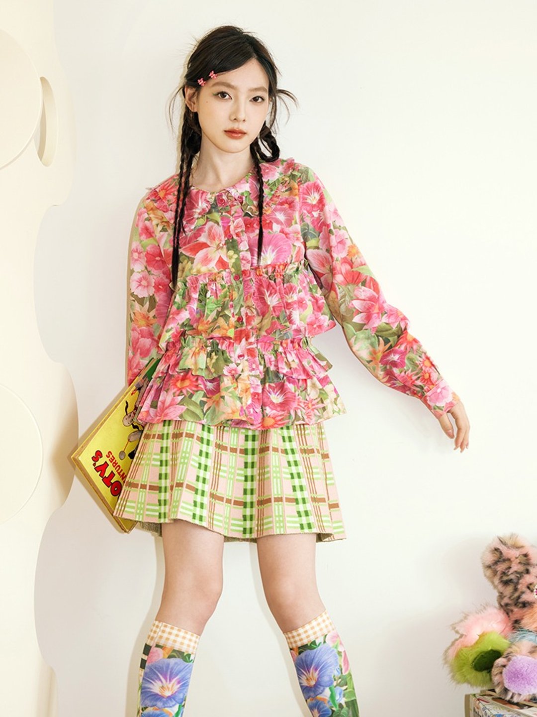 花丛 三层荷叶边 少女衬衣 - 女装衬衫 - 其他材质 多色