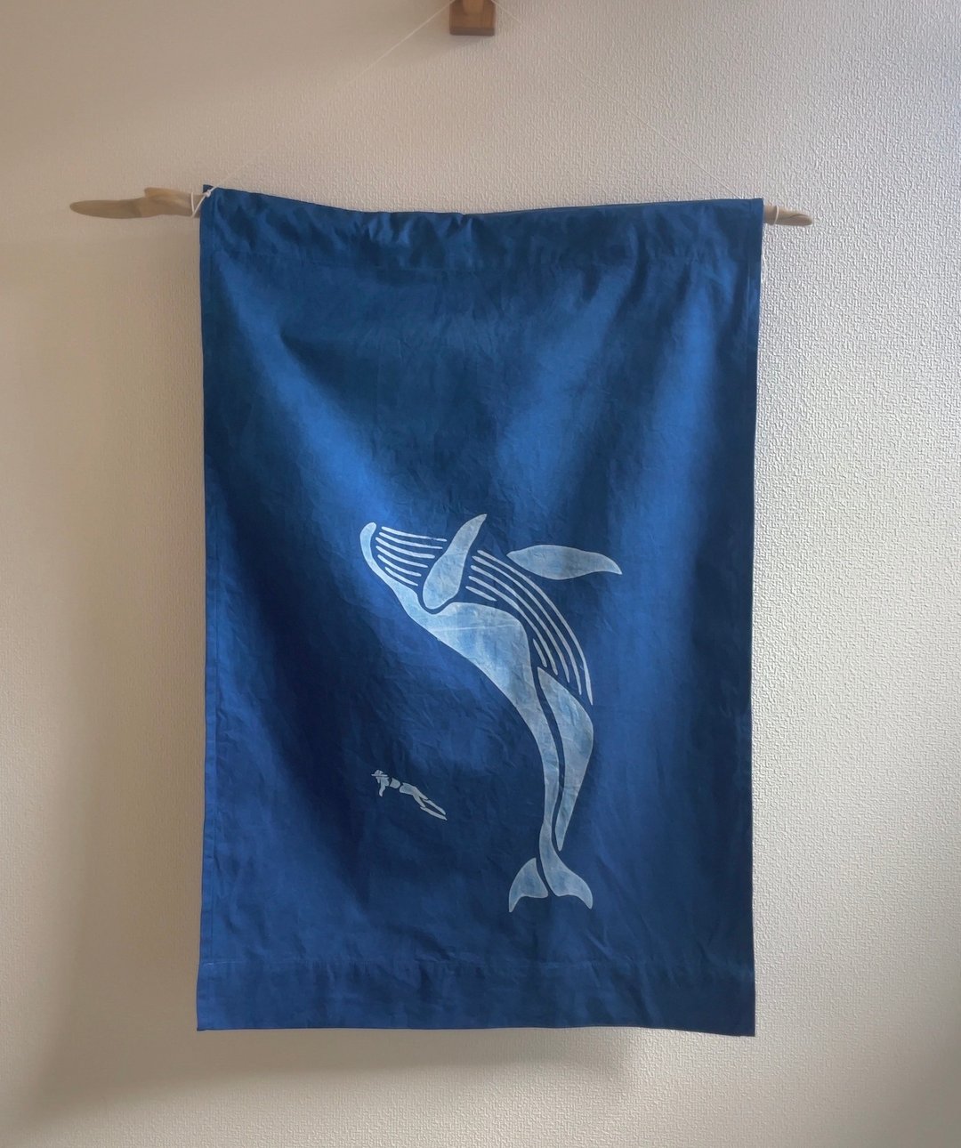 Hand-dyed Whale made in Japan Ocean JAPANBLUE Tapestry Aizome Aizen Relaxed, peace of mind blue - 其他家具 - 棉 蓝色