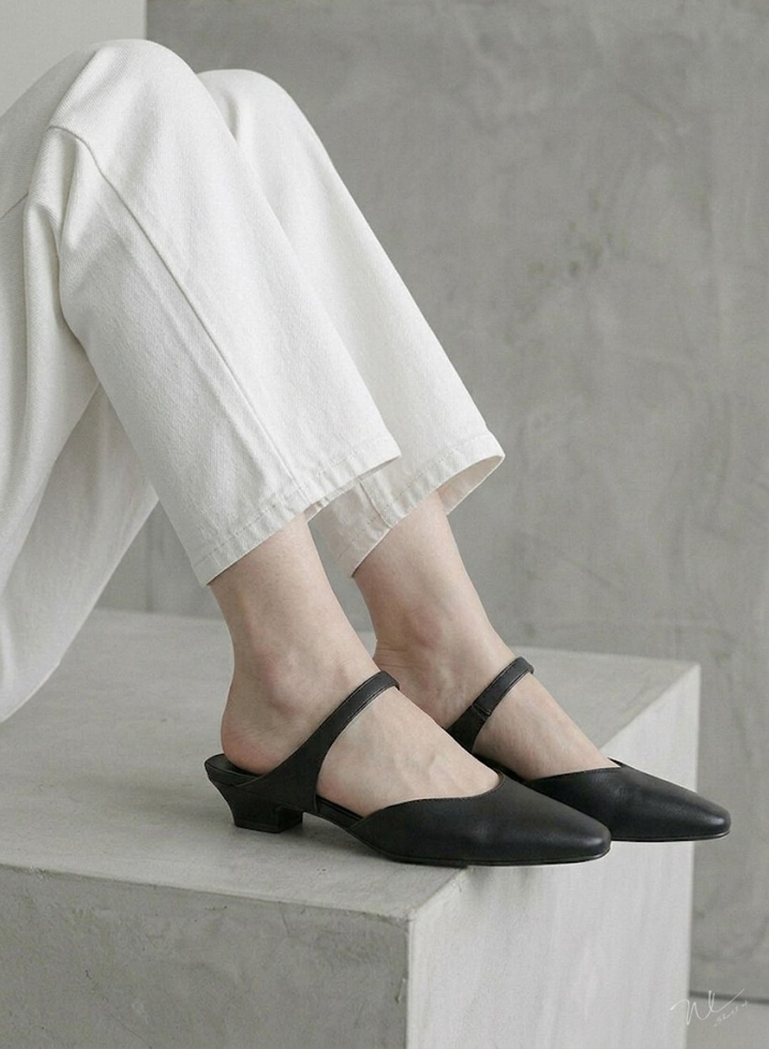 Bridge. (黑色) Black Mules | WL - 高跟鞋 - 真皮 黑色