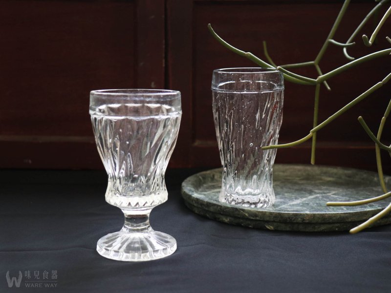 早期冰果室－果汁杯、圣代杯 (餐具/老件/旧物/玻璃/切割/螺旋) - 玻璃杯 - 玻璃 透明