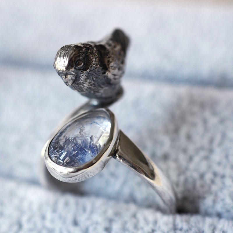 Lovebirds and Dumorcellite Ink Quartz - 戒指 - 其他金属 银色
