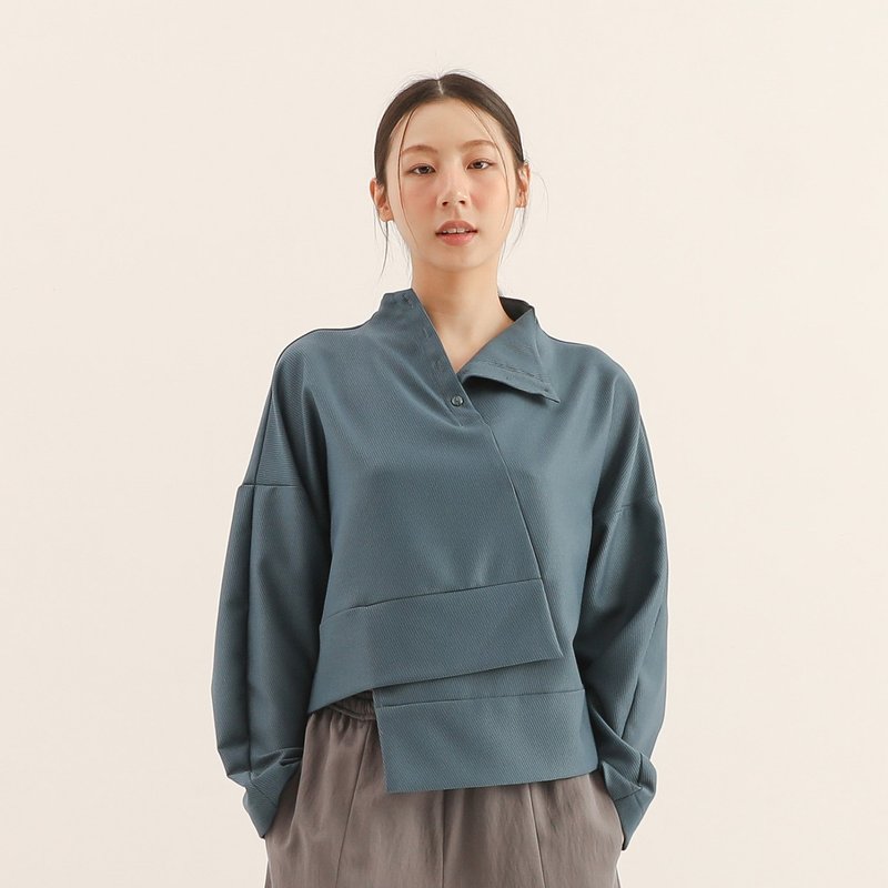 【经典原创】Jiaozhi_交织褶片上衣_CLT513_天蓝 - 女装上衣 - 聚酯纤维 蓝色