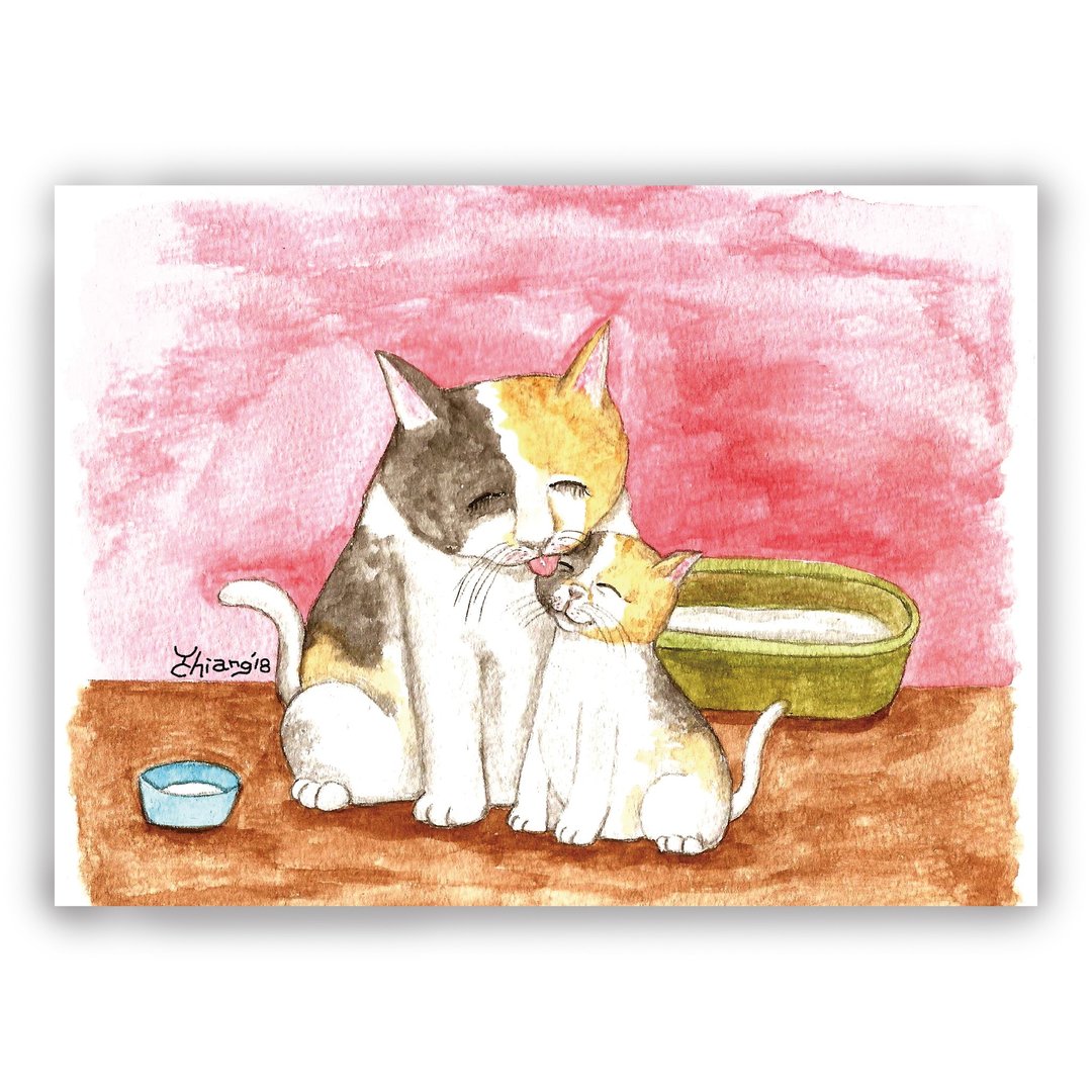 母亲节-手绘插画万用卡/明信片/卡片/插画卡--猫咪母女 - 卡片/明信片 - 纸 