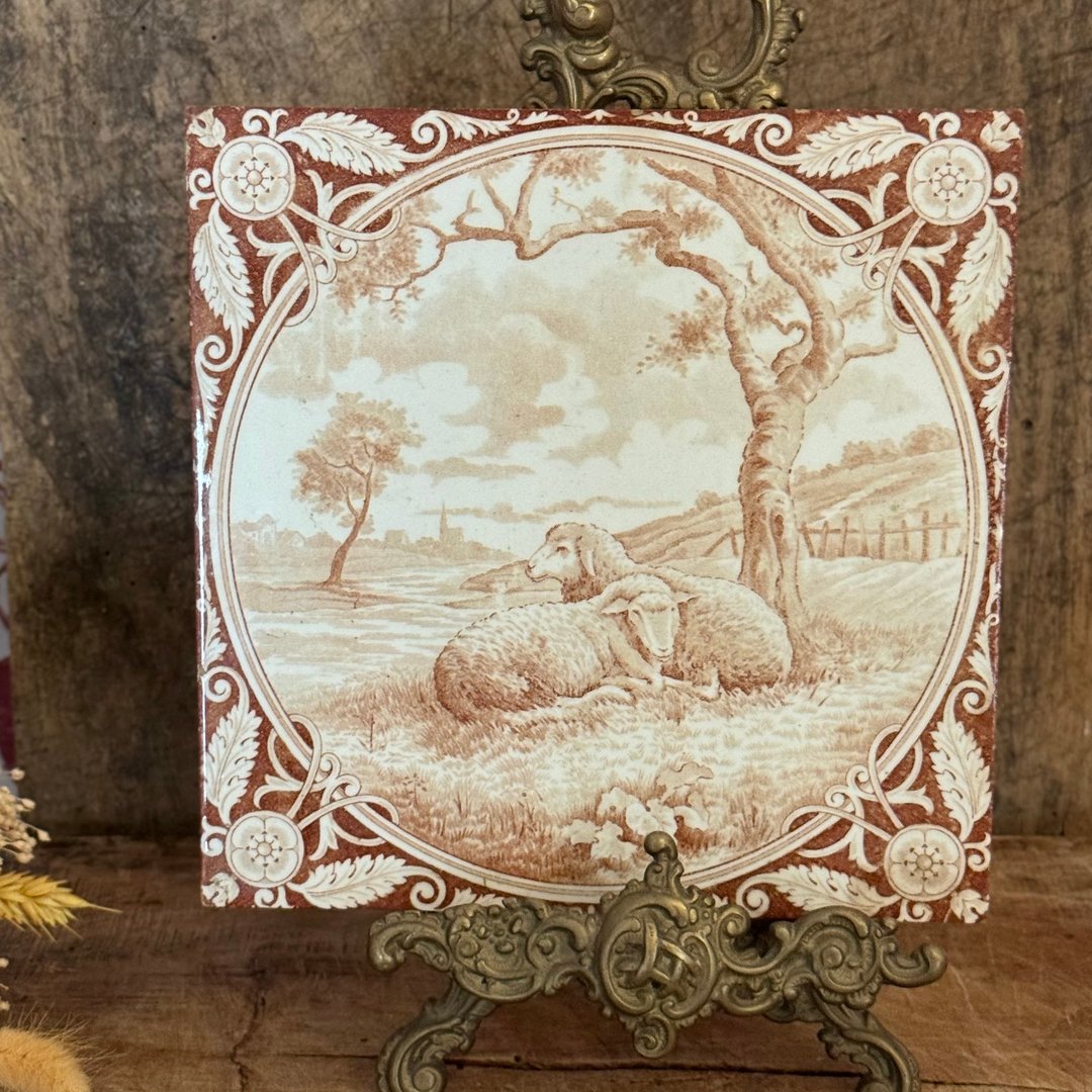 S售40189-罕见法国新艺术时期GIEN瓷砖20x20cm - 摆饰 - 其他材质 