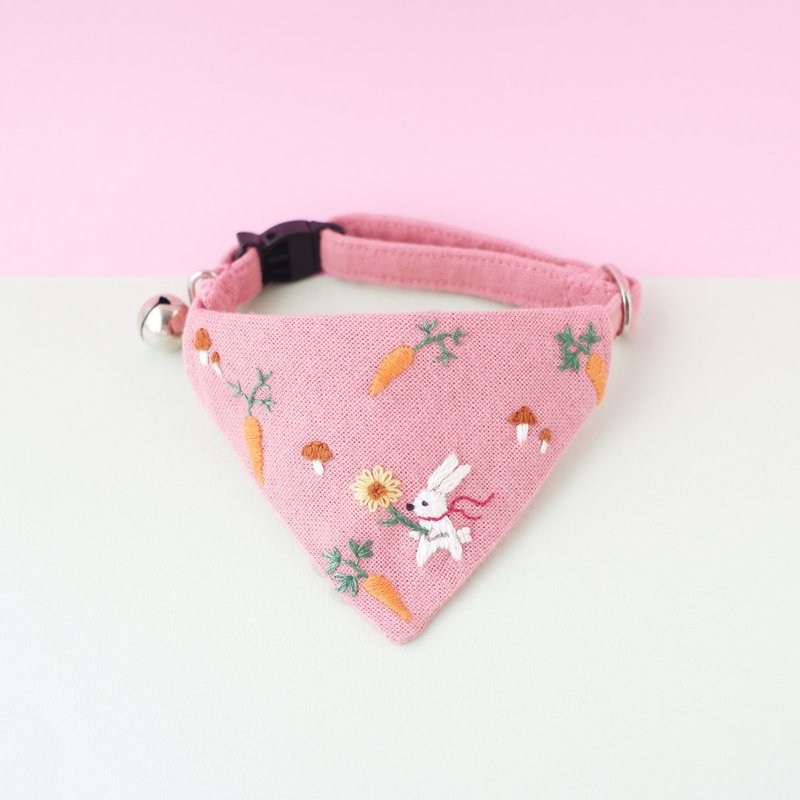 Little forest - Breakaway cat collar : Bunny,hand-emboidered bandana,Removable - 项圈/牵绳 - 棉．麻 粉红色