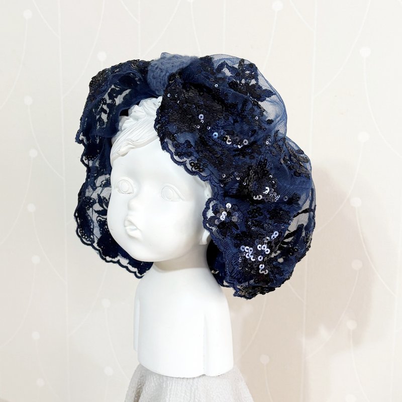 弹性发带/丈蓝 蕾丝宽边编织头带日系宽版弹性头巾围脖 发饰 头饰 - 发带/发箍 - 其他材质 蓝色