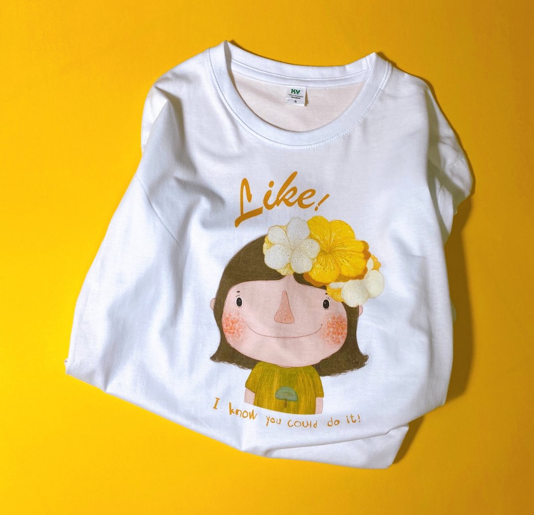 棉质短袖T-Shirt Dolly(朵力) Like! 大黄花 - 女装 T 恤 - 棉 白色