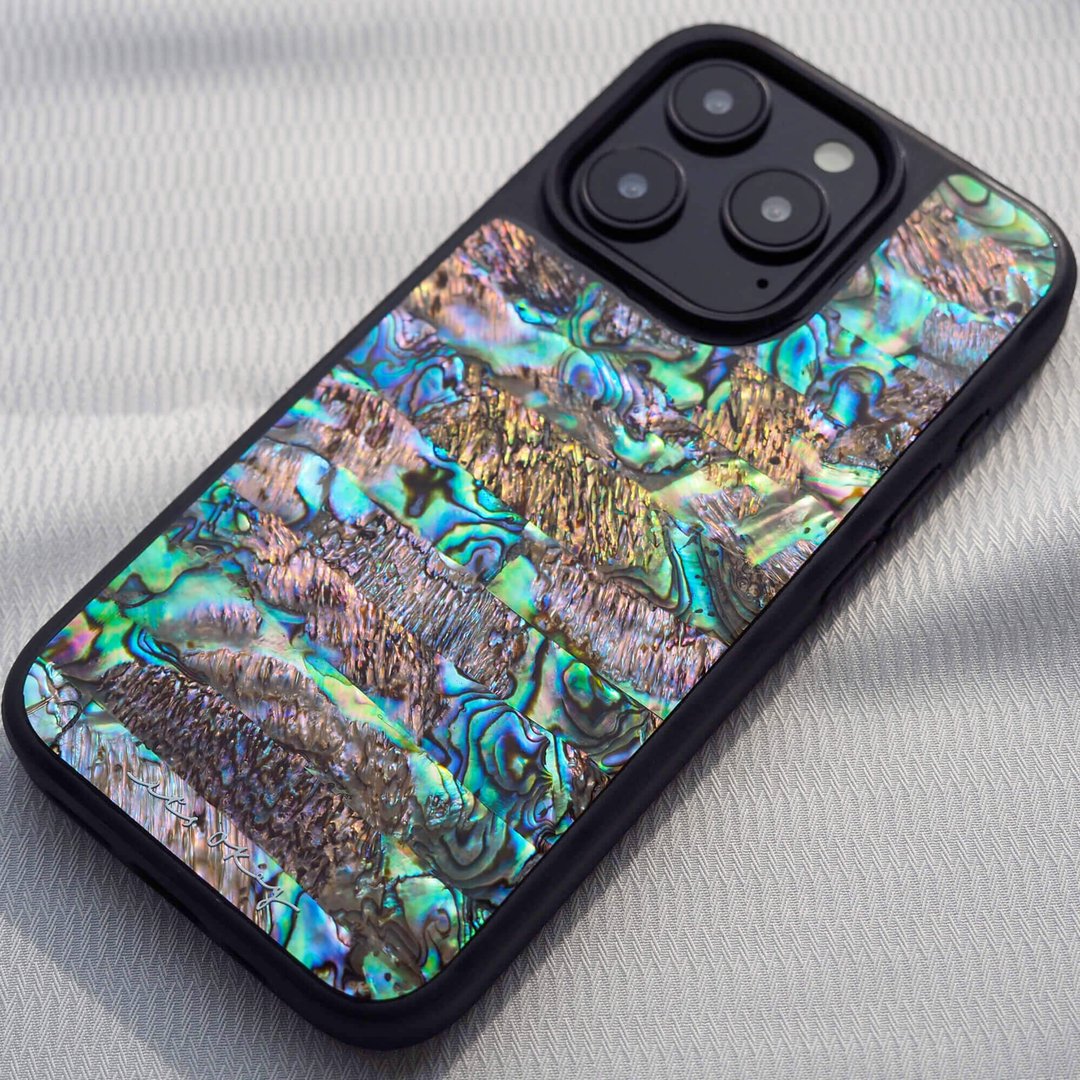 黑珍珠 鲍鱼贝壳手机壳 手工手机壳 适用iPhone16,15,14,13,12Pro - 手机壳/手机套 - 贝壳 黑色