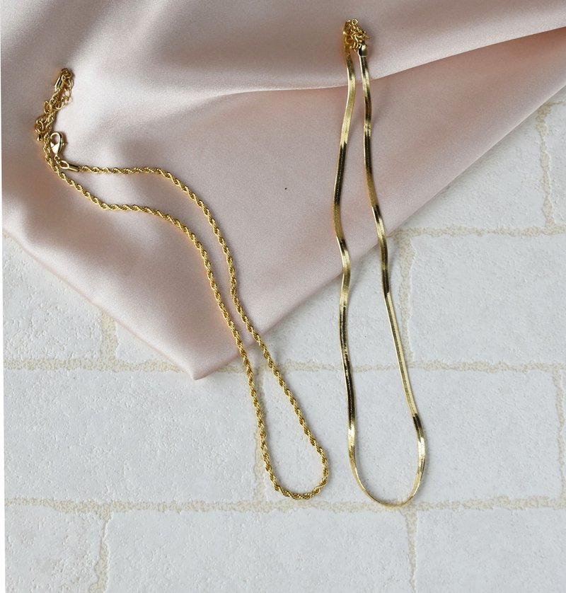 【一套穿搭】黄铜蛇骨链双链设计 - 项链 - 铜/黄铜 金色