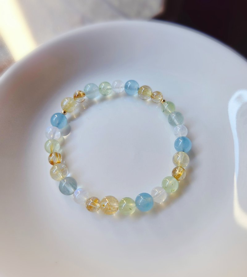 金发晶 海蓝宝  钛晶 葡萄石 淡蓝萤石 月光石 水晶手链 - 手链/手环 - 宝石 多色