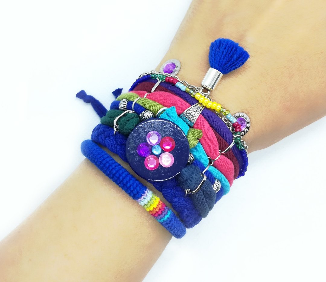 Bohemian Bracelet Aurora Borealis Galaxy Jewelry - 手链/手环 - 棉 蓝色