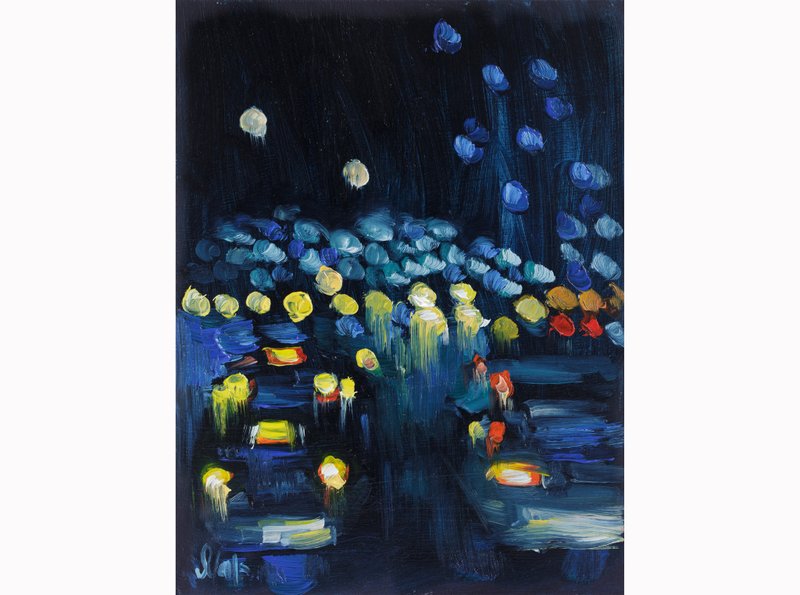 香港油画城市景观原创墙面艺术夜城艺术品 - 墙贴/壁贴 - 其他材质 黑色