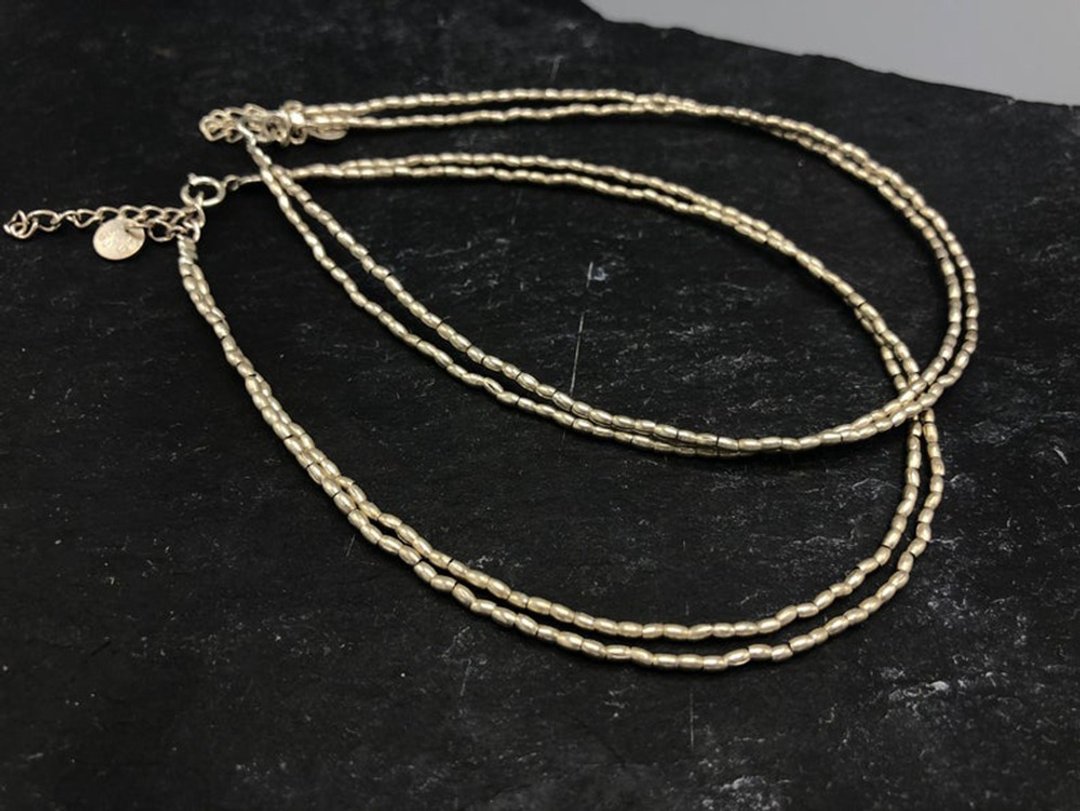 Silver beads 2 strands anklet with adjustable chain (BA0002) - 脚链/脚环 - 银 银色