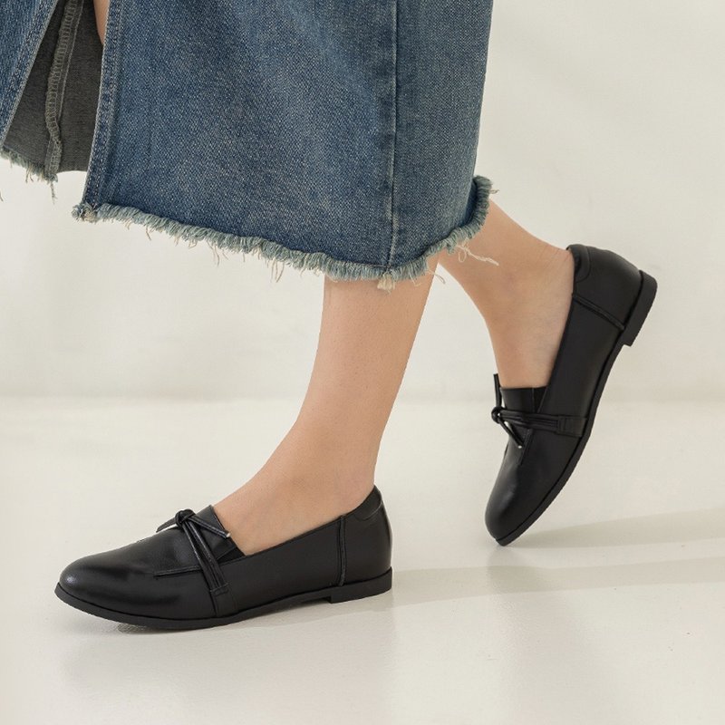 义式小领结芭蕾舞鞋-领结 - 女款牛津鞋/乐福鞋 - 真皮 黑色