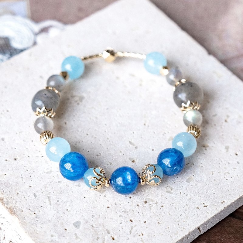 午夜的钟声。蓝晶石 拉长石 海蓝宝手链。职场提升 自信与沟通力 - 手链/手环 - 水晶 蓝色